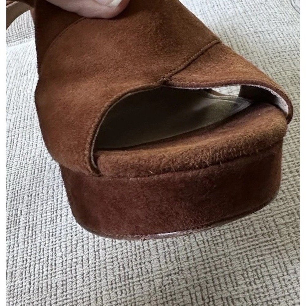 VIA SPIGA Suede Platform CrossStrap Sling Back Sandal Heels 9.5M Brown Y2K Shoes - Picture 9 of 16